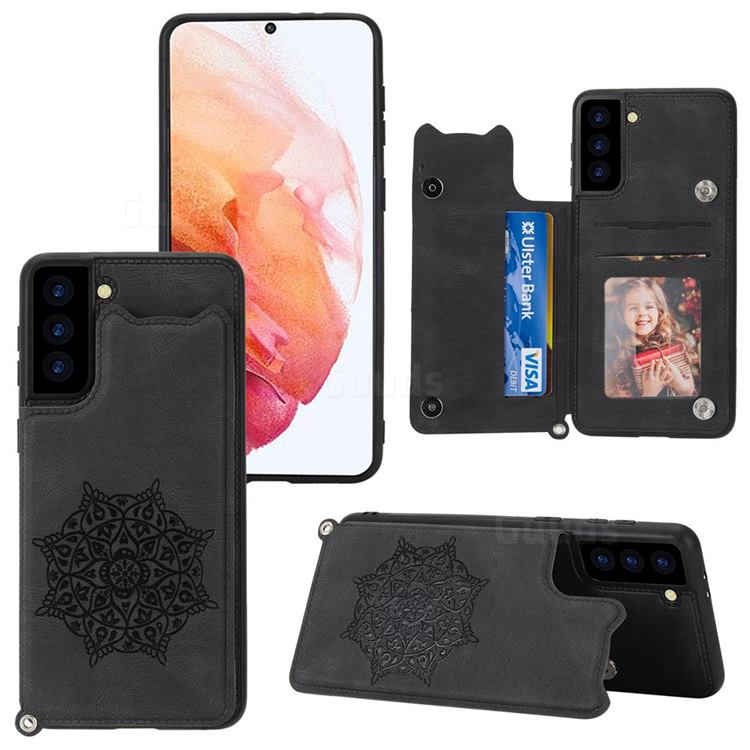 Luxury Mandala Multi-function Magnetic Card Slots Stand Leather Back Cover for Samsung Galaxy S21 - Black