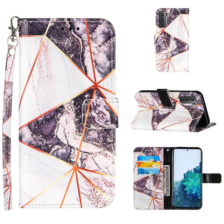 Black and White Stitching Color Marble Leather Wallet Case for Samsung Galaxy S21