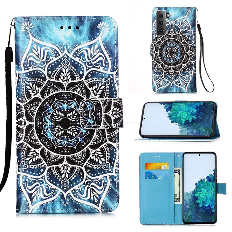 Underwater Mandala Matte Leather Wallet Phone Case for Samsung Galaxy S21