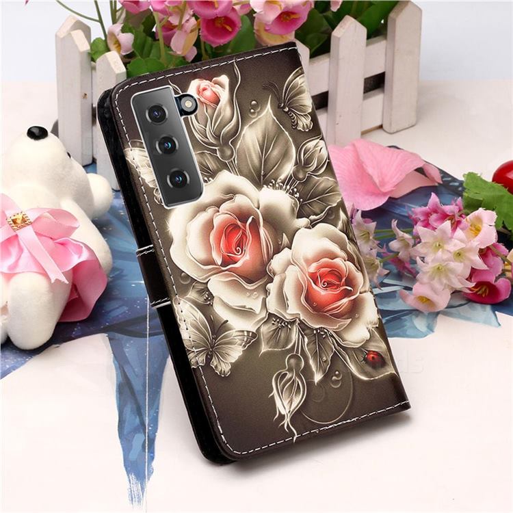 Black Rose Matte Leather Wallet Phone Case For Samsung Galaxy S21 Galaxy S21 Cases Guuds 4230