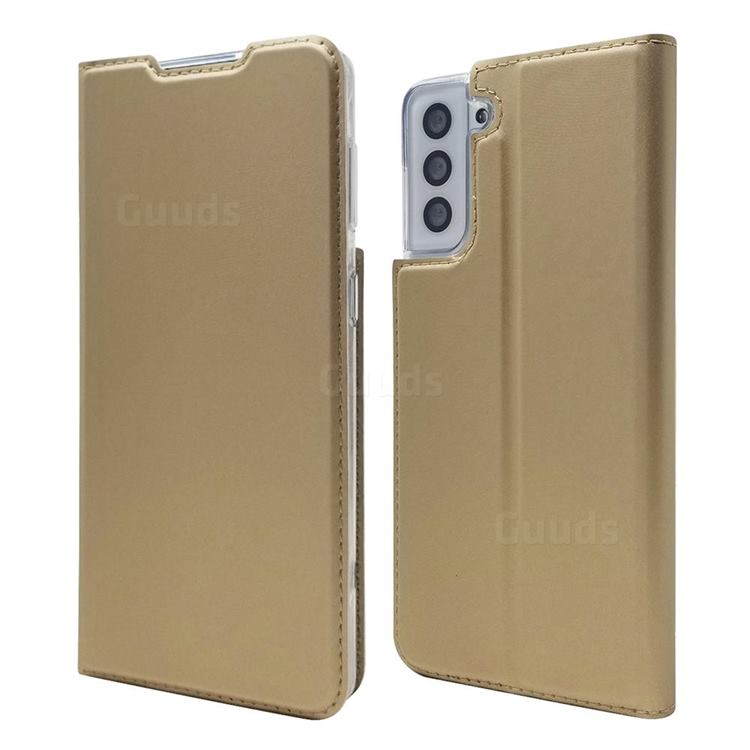 Ultra Slim Card Magnetic Automatic Suction Leather Wallet Case for Samsung Galaxy S21 - Champagne