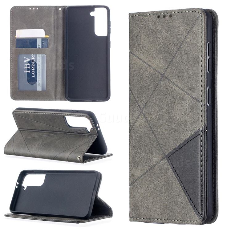 Prismatic Slim Magnetic Sucking Stitching Wallet Flip Cover for Samsung Galaxy S21 - Gray