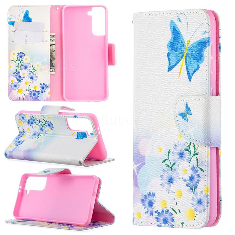 Butterflies Flowers Leather Wallet Case for Samsung Galaxy S21