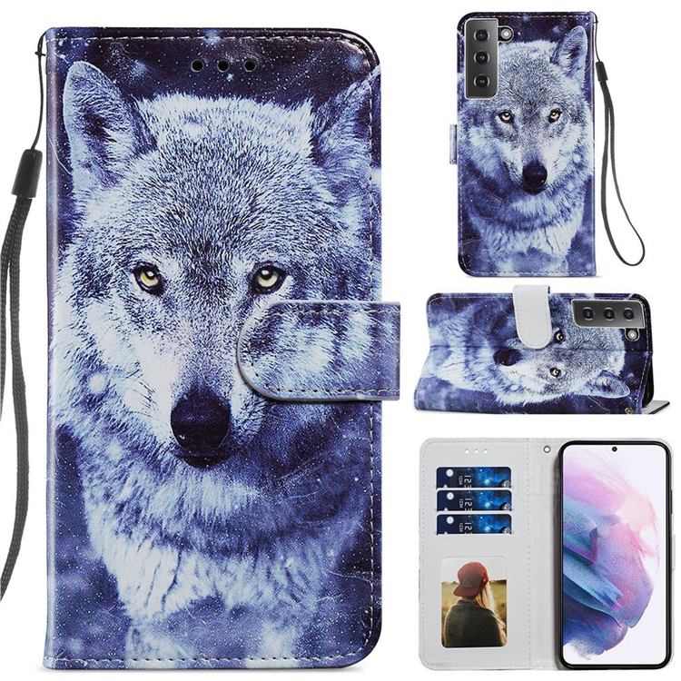 White Wolf Smooth Leather Phone Wallet Case for Samsung Galaxy S21
