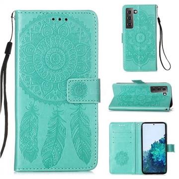 Embossing Dream Catcher Mandala Flower Leather Wallet Case for Samsung Galaxy S21 - Green