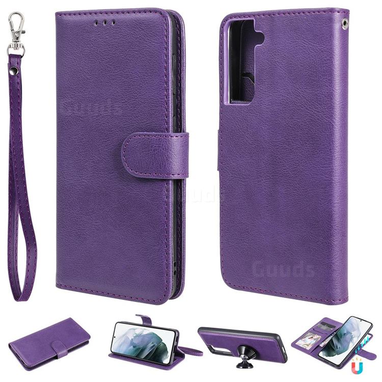 Retro Greek Detachable Magnetic PU Leather Wallet Phone Case for Samsung Galaxy S21 - Purple