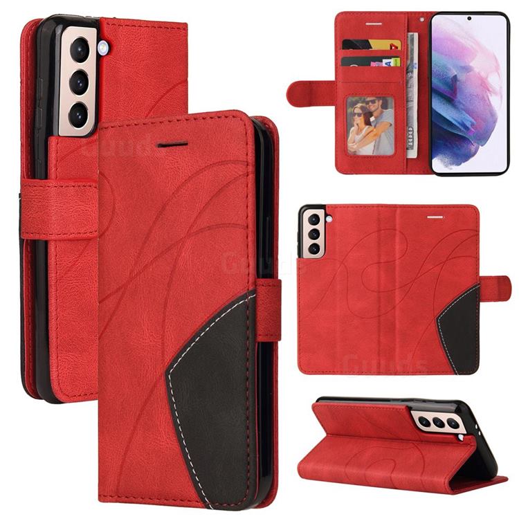Luxury Two-color Stitching Leather Wallet Case Cover for Samsung Galaxy S21 - Red
