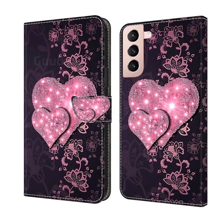 Lace Heart Crystal PU Leather Protective Wallet Case Cover for Samsung Galaxy S21