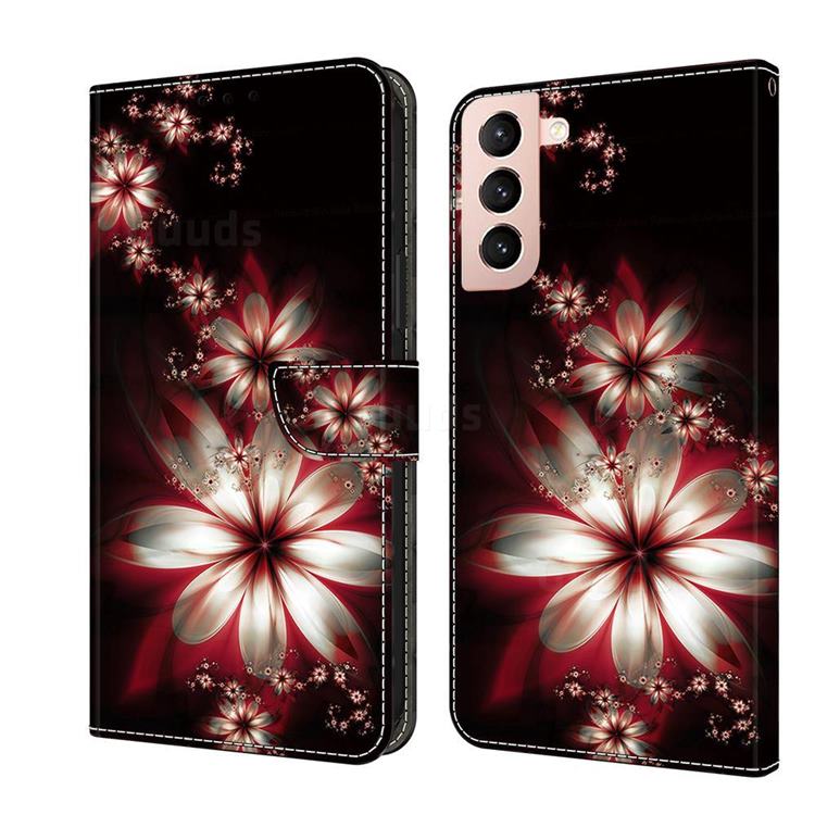 Red Dream Flower Crystal PU Leather Protective Wallet Case Cover for Samsung Galaxy S21