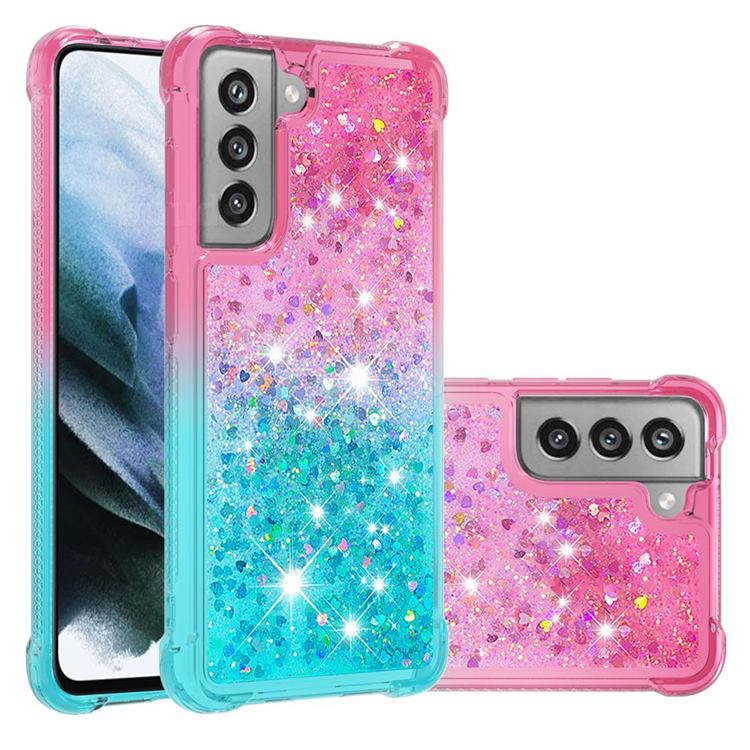Rainbow Gradient Liquid Glitter Quicksand Sequins Phone Case for Samsung Galaxy S21 FE - Pink Blue