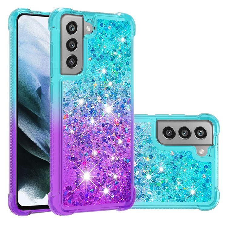 Rainbow Gradient Liquid Glitter Quicksand Sequins Phone Case for Samsung Galaxy S21 FE - Blue Purple