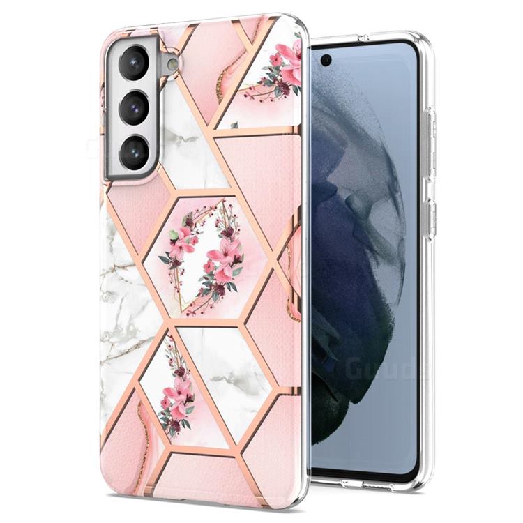 Pink Flower Marble Electroplating Protective Case Cover for Samsung Galaxy S21 FE