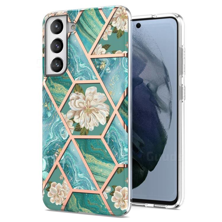 Blue Chrysanthemum Marble Electroplating Protective Case Cover for Samsung Galaxy S21 FE