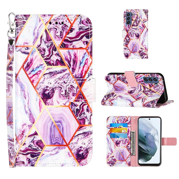 Dream Purple Stitching Color Marble Leather Wallet Case for Samsung Galaxy S21 FE
