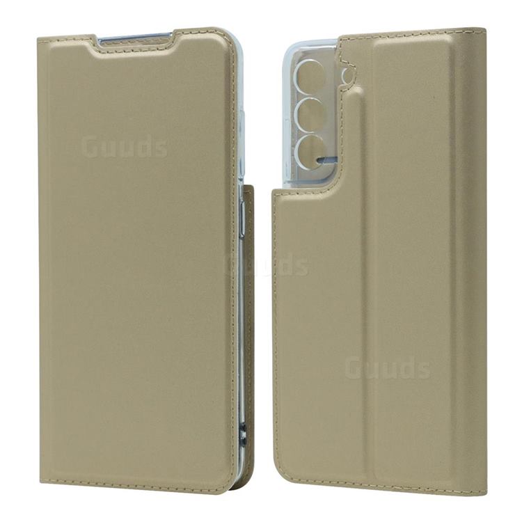 Ultra Slim Card Magnetic Automatic Suction Leather Wallet Case for Samsung Galaxy S21 FE - Champagne
