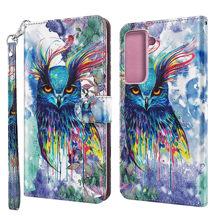 Watercolor Owl 3D Painted Leather Wallet Case for Samsung Galaxy S21 FE