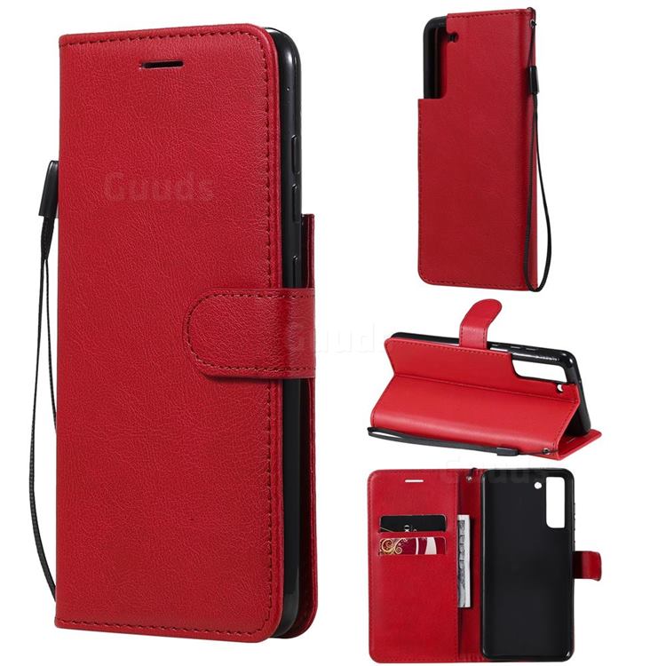 Retro Greek Classic Smooth PU Leather Wallet Phone Case for Samsung Galaxy S21 FE - Red
