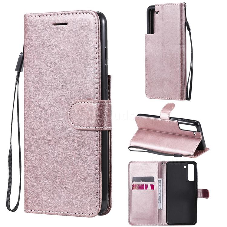 Retro Greek Classic Smooth PU Leather Wallet Phone Case for Samsung Galaxy S21 FE - Rose Gold