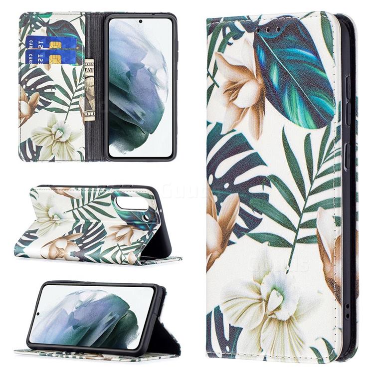 Flower Leaf Slim Magnetic Attraction Wallet Flip Cover for Samsung Galaxy S21 FE
