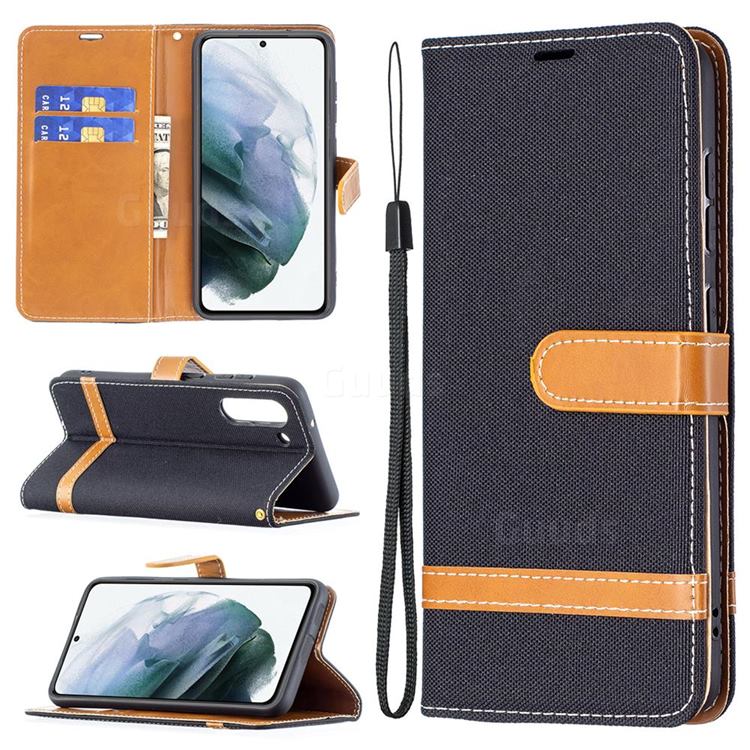 Jeans Cowboy Denim Leather Wallet Case for Samsung Galaxy S21 FE - Black