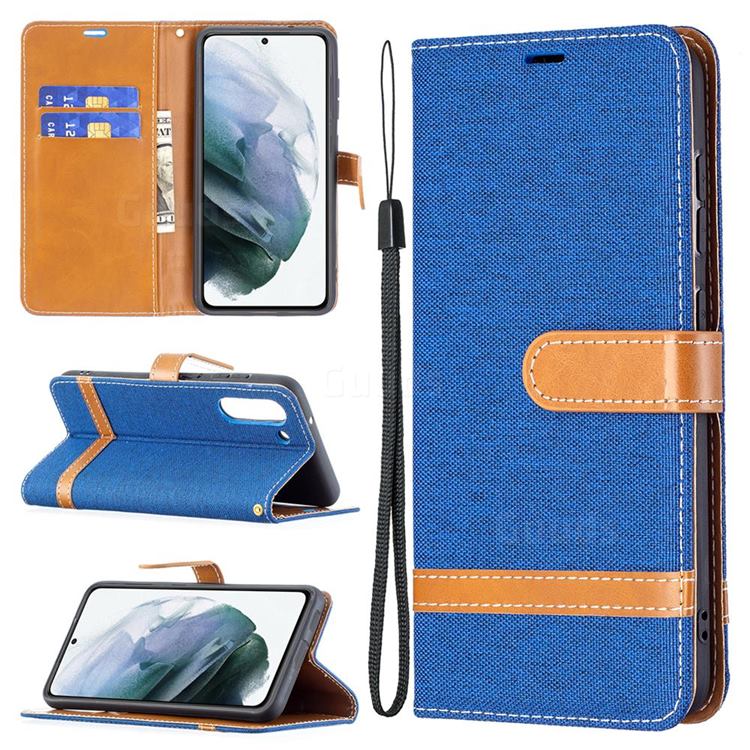 Jeans Cowboy Denim Leather Wallet Case for Samsung Galaxy S21 FE - Sapphire