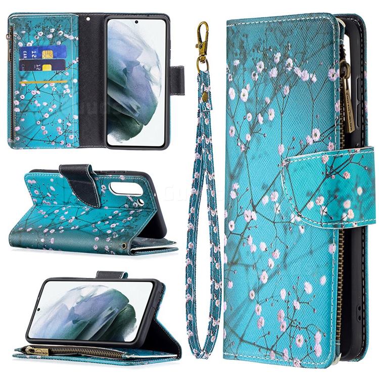 Blue Plum Binfen Color BF03 Retro Zipper Leather Wallet Phone Case for Samsung Galaxy S21 FE