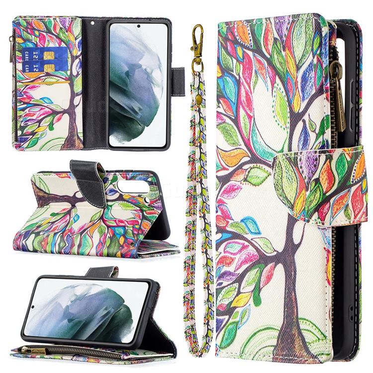 The Tree of Life Binfen Color BF03 Retro Zipper Leather Wallet Phone Case for Samsung Galaxy S21 FE