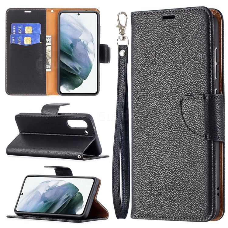 Classic Luxury Litchi Leather Phone Wallet Case for Samsung Galaxy S21 FE - Black