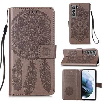 Embossing Dream Catcher Mandala Flower Leather Wallet Case for Samsung Galaxy S21 FE - Gray