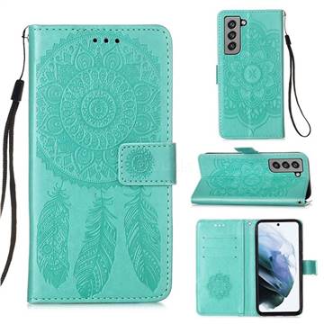 Embossing Dream Catcher Mandala Flower Leather Wallet Case for Samsung Galaxy S21 FE - Green
