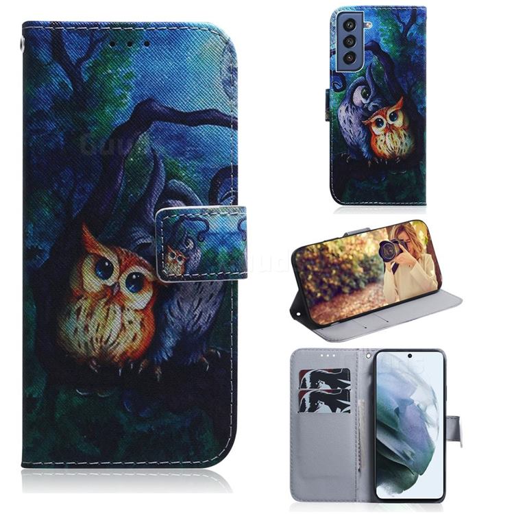 Oil Painting Owl PU Leather Wallet Case for Samsung Galaxy S21 FE