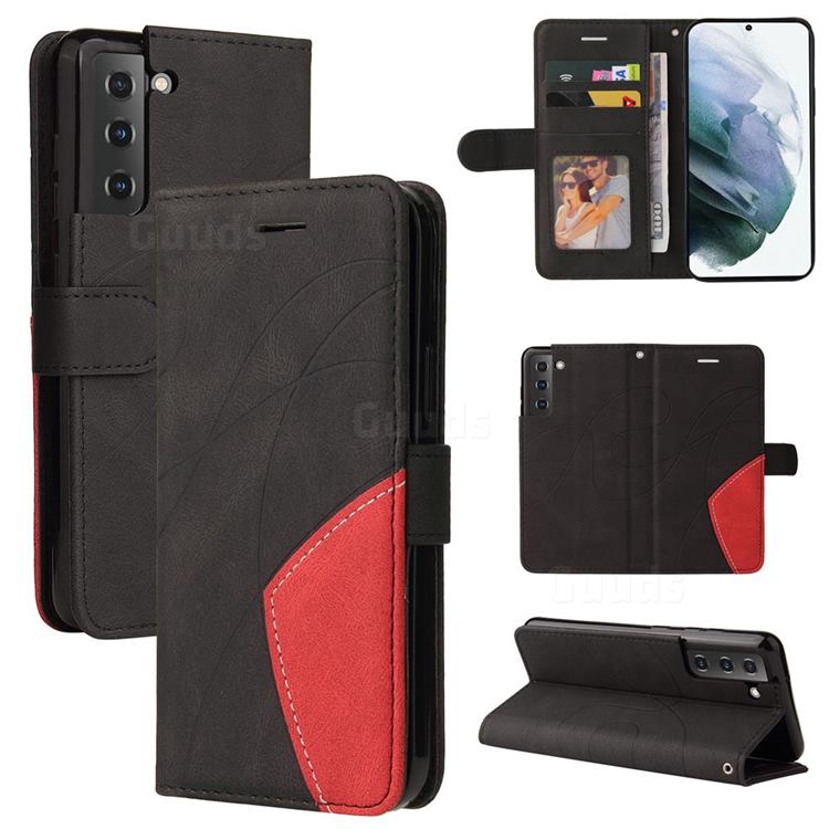 Luxury Two-color Stitching Leather Wallet Case Cover for Samsung Galaxy S21 FE - Black