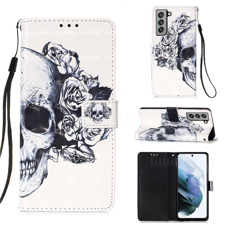 Skull Flower 3D Painted Leather Wallet Case for Samsung Galaxy S21 FE