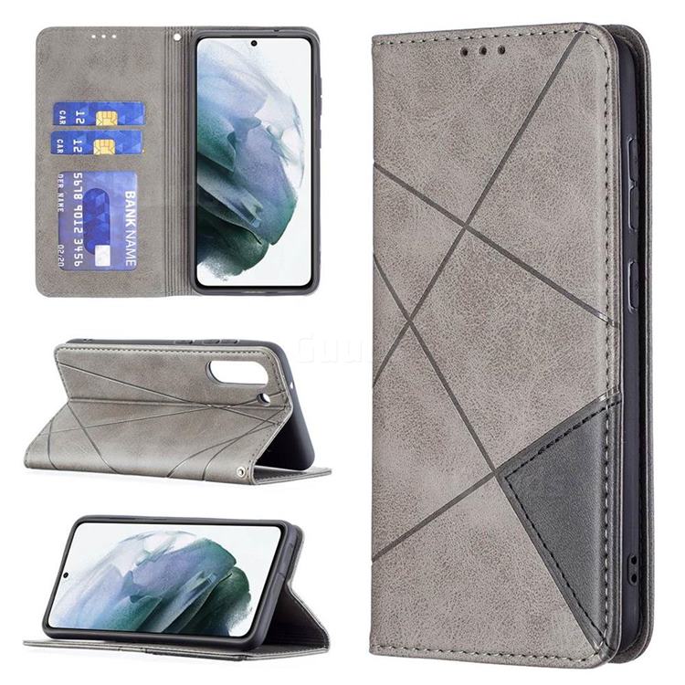 Prismatic Slim Magnetic Sucking Stitching Wallet Flip Cover for Samsung Galaxy S21 FE - Gray