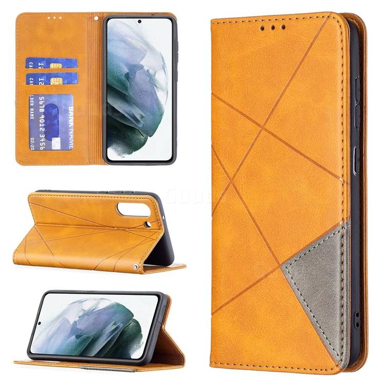 Prismatic Slim Magnetic Sucking Stitching Wallet Flip Cover for Samsung Galaxy S21 FE - Yellow
