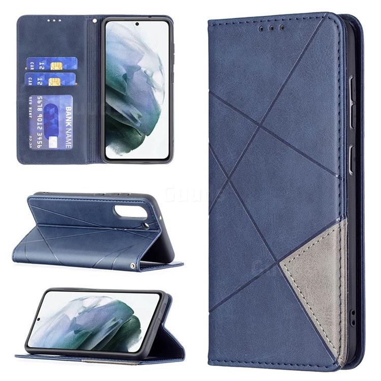Prismatic Slim Magnetic Sucking Stitching Wallet Flip Cover for Samsung Galaxy S21 FE - Blue