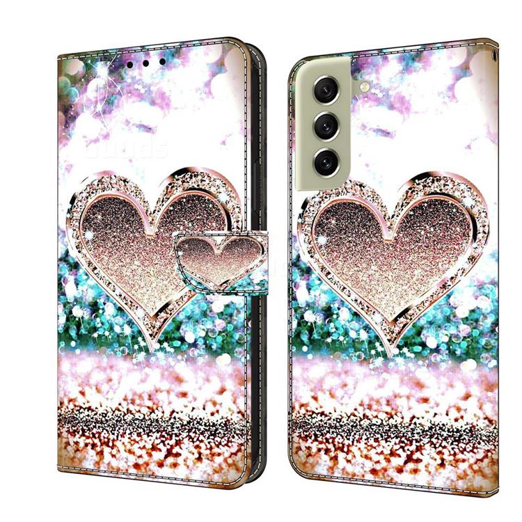 Pink Diamond Heart Crystal PU Leather Protective Wallet Case Cover for Samsung Galaxy S21 FE