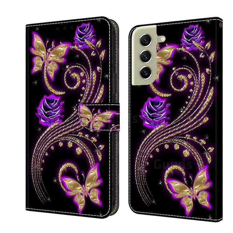 Purple Flower Butterfly Crystal PU Leather Protective Wallet Case Cover for Samsung Galaxy S21 FE