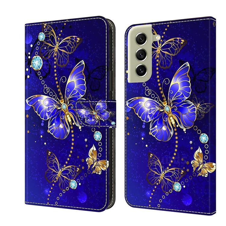 Blue Diamond Butterfly Crystal PU Leather Protective Wallet Case Cover for Samsung Galaxy S21 FE