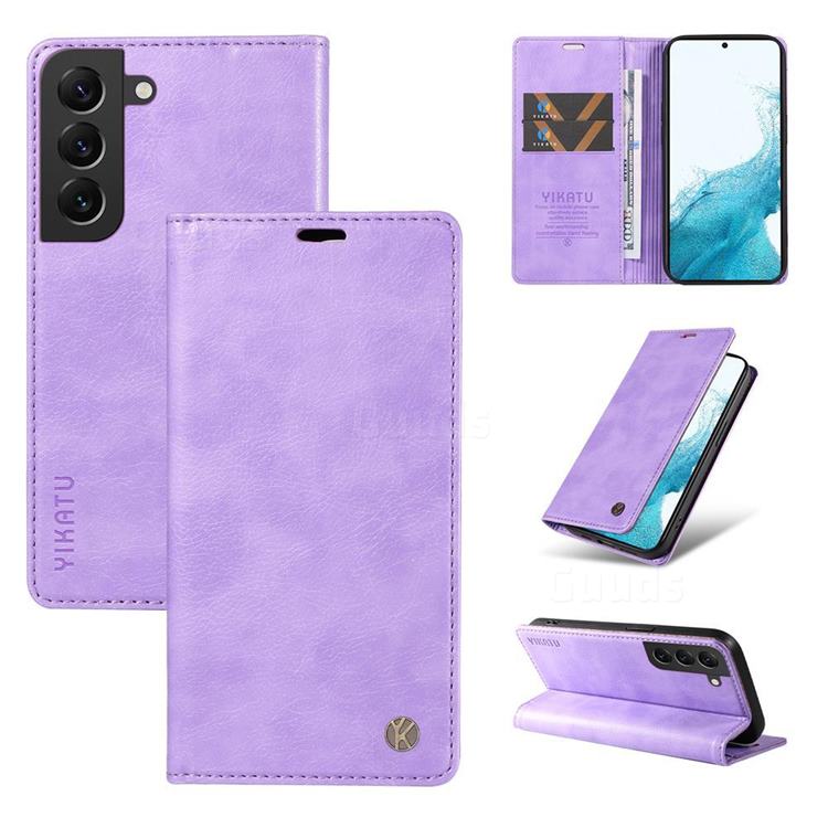 YIKATU Litchi Card Magnetic Automatic Suction Leather Flip Cover for Samsung Galaxy S21 FE - Purple