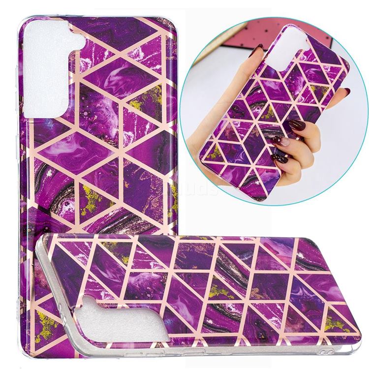 Purple Rhombus Galvanized Rose Gold Marble Phone Back Cover for Samsung Galaxy S21 Plus / S30 Plus