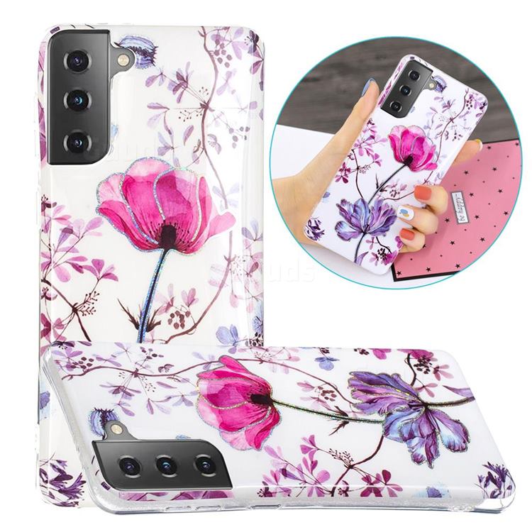 Magnolia Painted Galvanized Electroplating Soft Phone Case Cover for Samsung Galaxy S21 Plus / S30 Plus