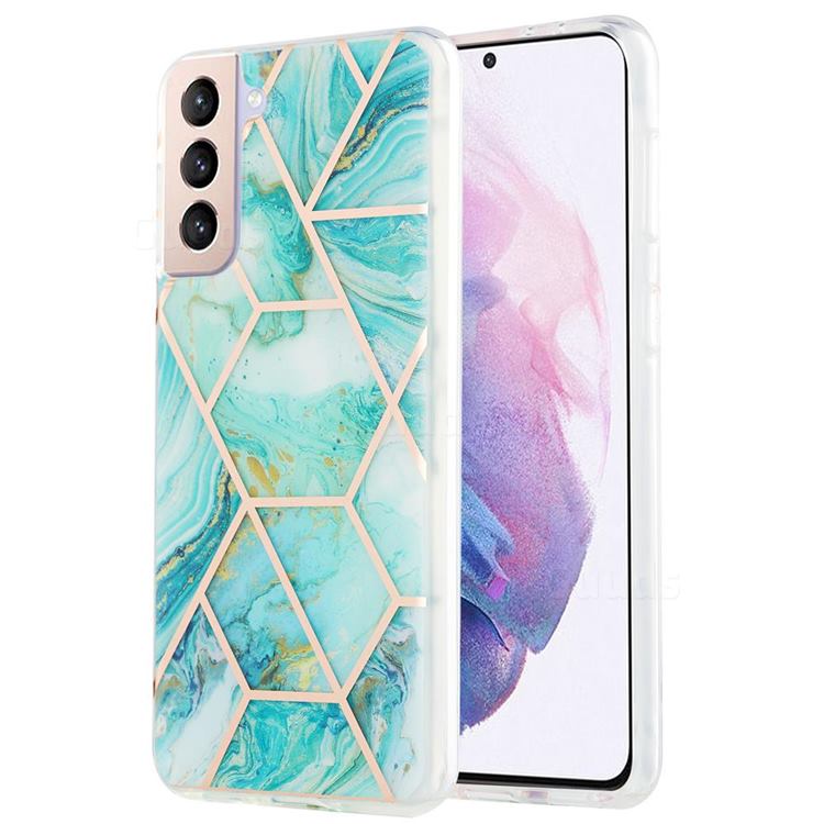 Blue Sea Marble Pattern Galvanized Electroplating Protective Case Cover for Samsung Galaxy S21 Plus