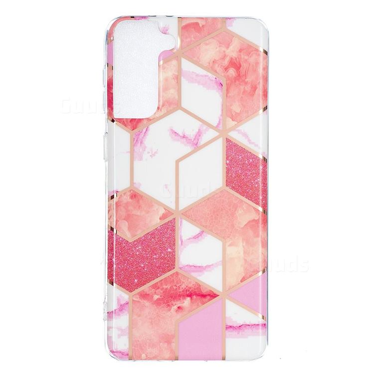 Cherry Glitter Painted Marble Electroplating Protective Case for Samsung Galaxy S21 Plus