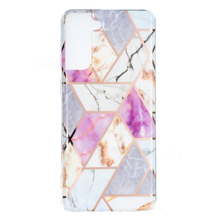 Purple and White Painted Marble Electroplating Protective Case for Samsung Galaxy S21 Plus