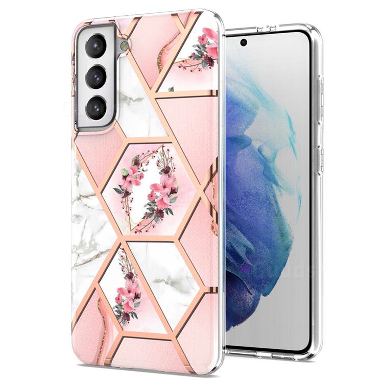 Pink Flower Marble Electroplating Protective Case Cover for Samsung Galaxy S21 Plus