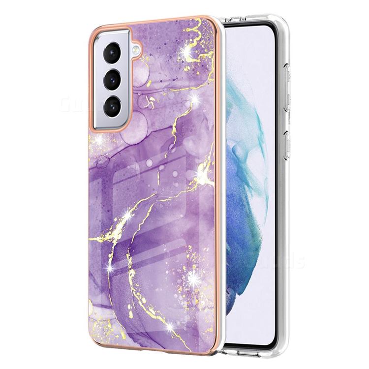 Fashion Purple Electroplated Gold Frame 2.0 Thickness Plating Marble IMD Soft Back Cover for Samsung Galaxy S21 Plus