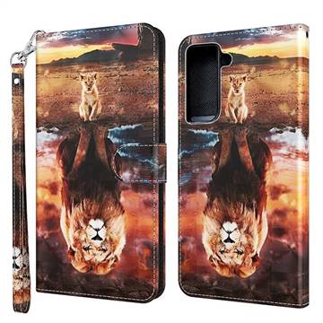 Fantasy Lion 3D Painted Leather Wallet Case for Samsung Galaxy S21 Plus / S30 Plus