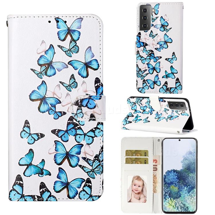 Blue Vivid Butterflies PU Leather Wallet Case for Samsung Galaxy S21 Plus / S30 Plus