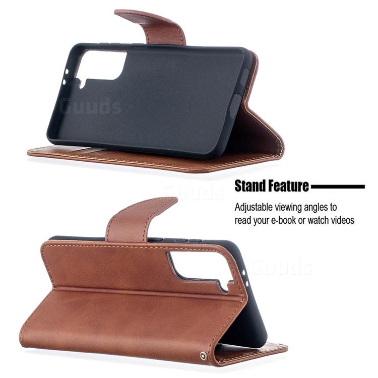 Classic Sheepskin Pu Leather Phone Wallet Case For Samsung Galaxy S21 Plus S30 Plus Brown 7060